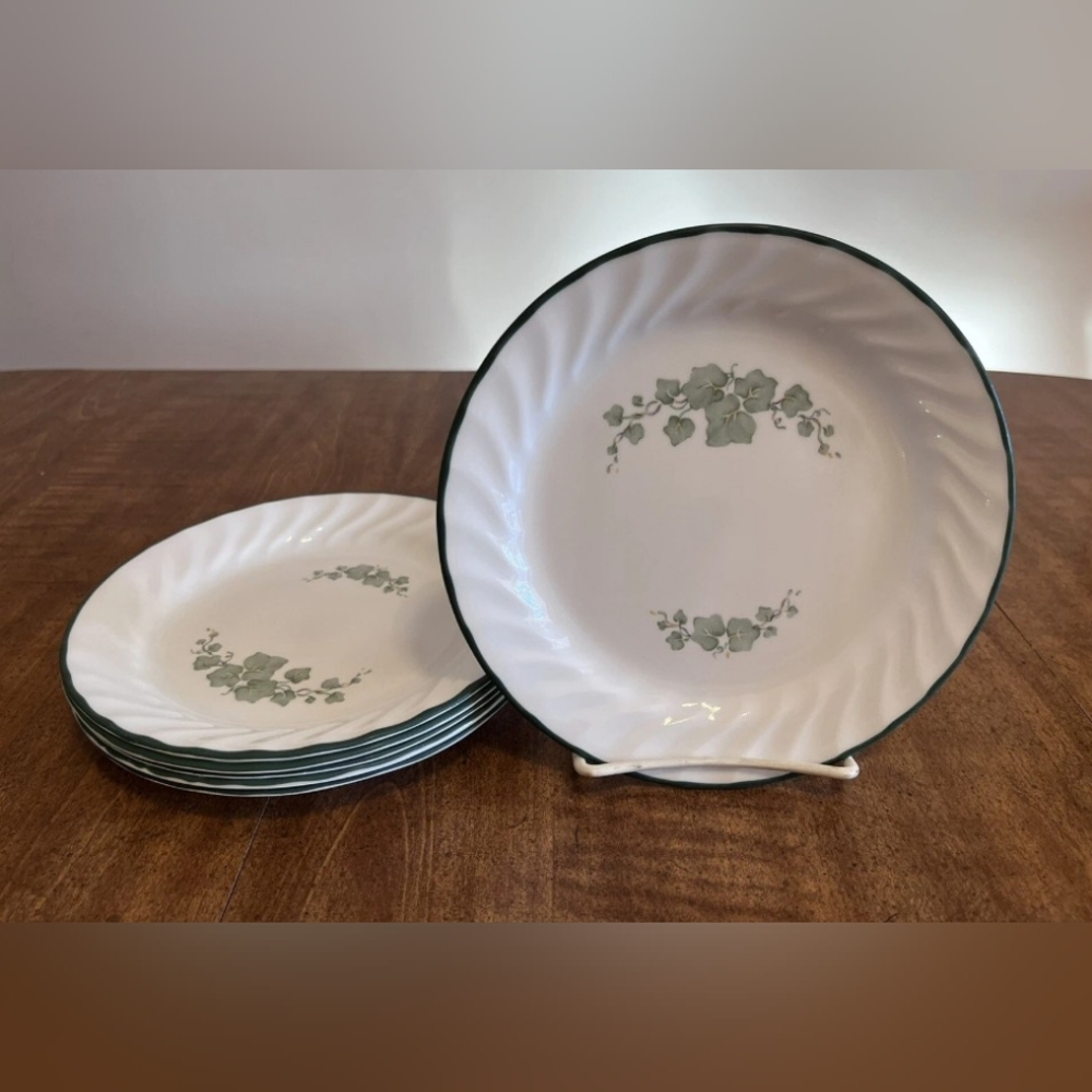 6 Corelle Callaway Ivy Dessert Plates 7.25" White